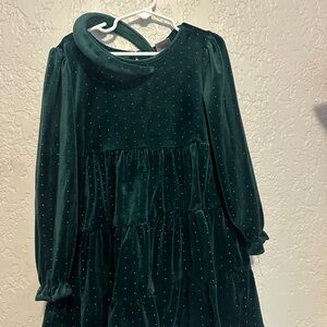Tahari Dark Green Velvet Dress with Silver Dots